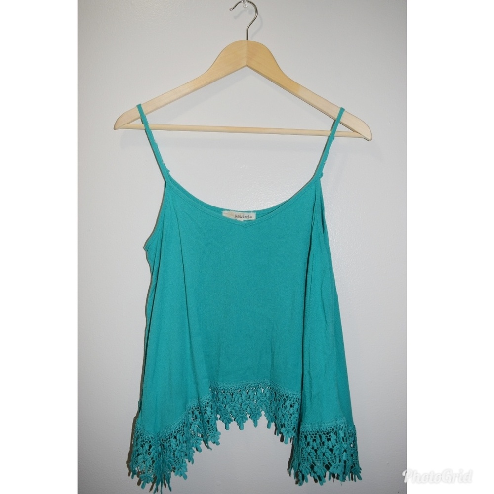 Blue/Green Crop Top with Lace